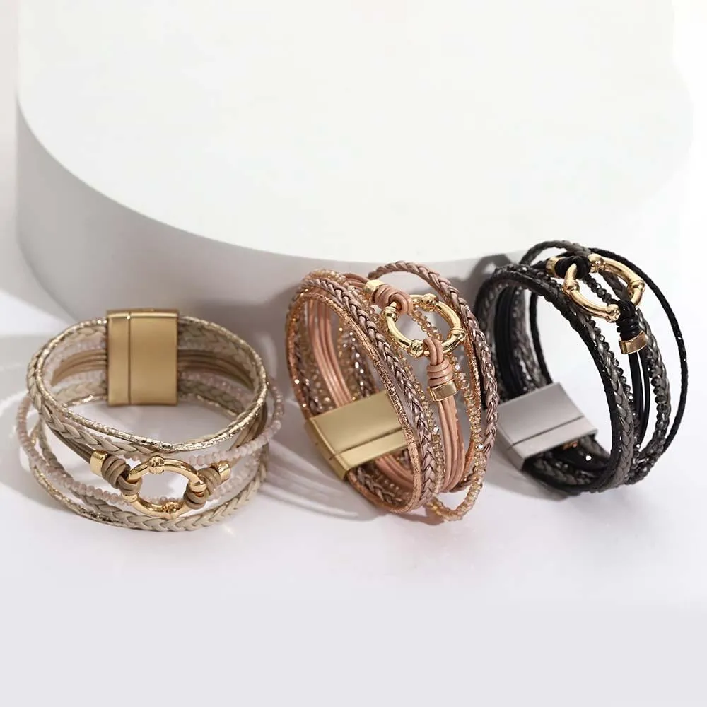 'Orana' Charm & Beads Cuff Bracelet - black