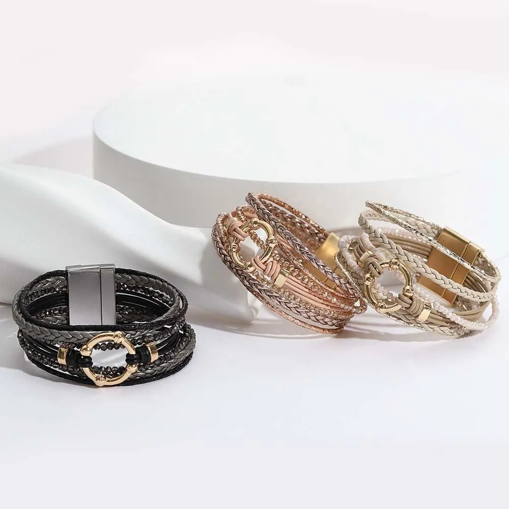 'Orana' Charm & Beads Cuff Bracelet - black