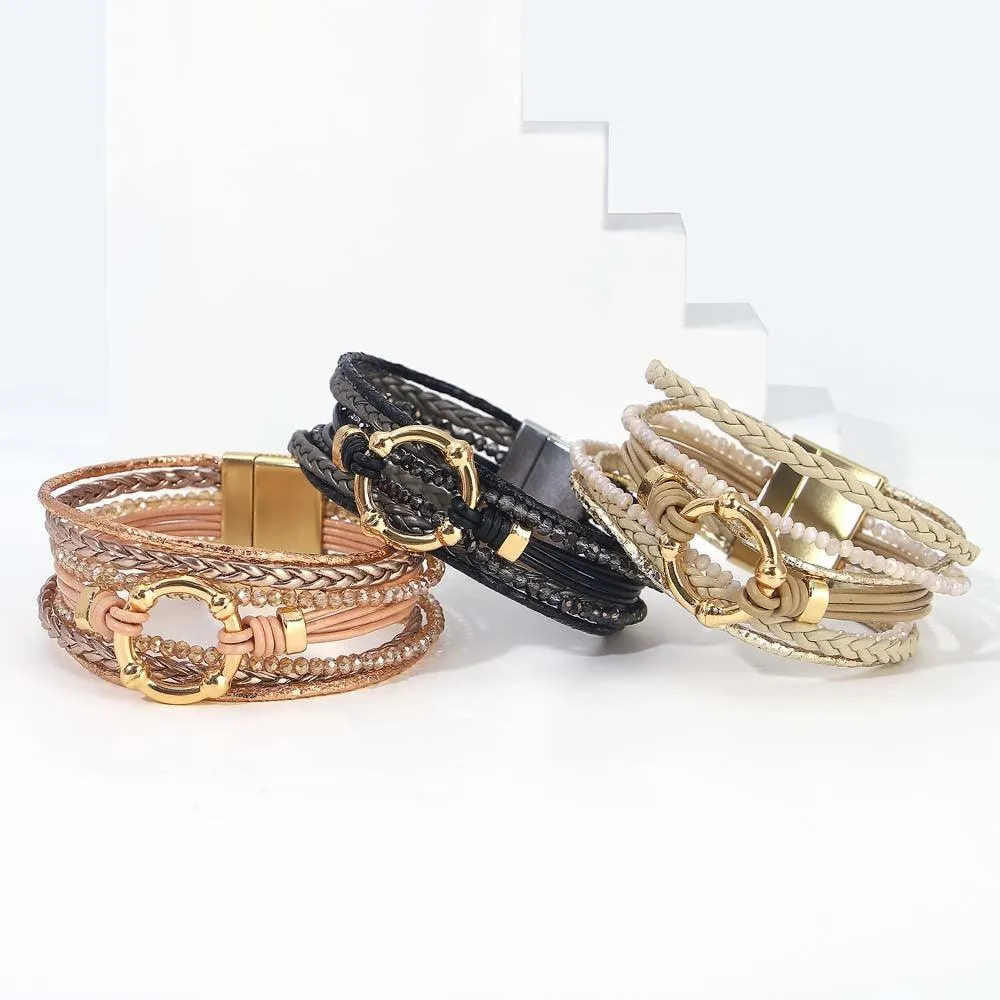 'Orana' Charm & Beads Cuff Bracelet - black