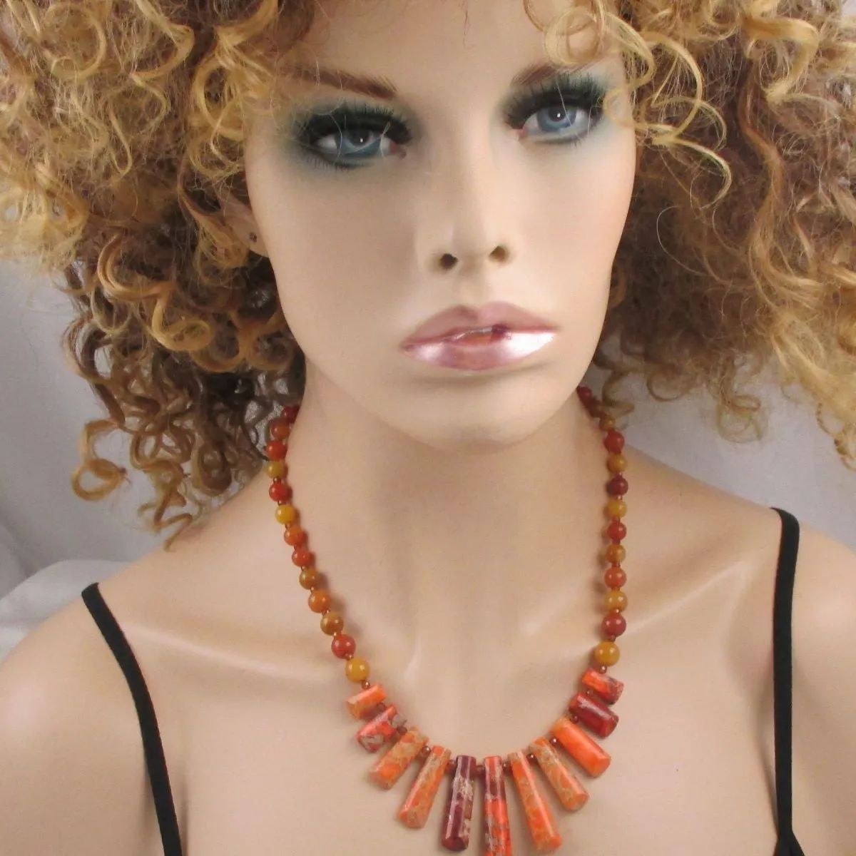Orange Bib Gemstone Necklace