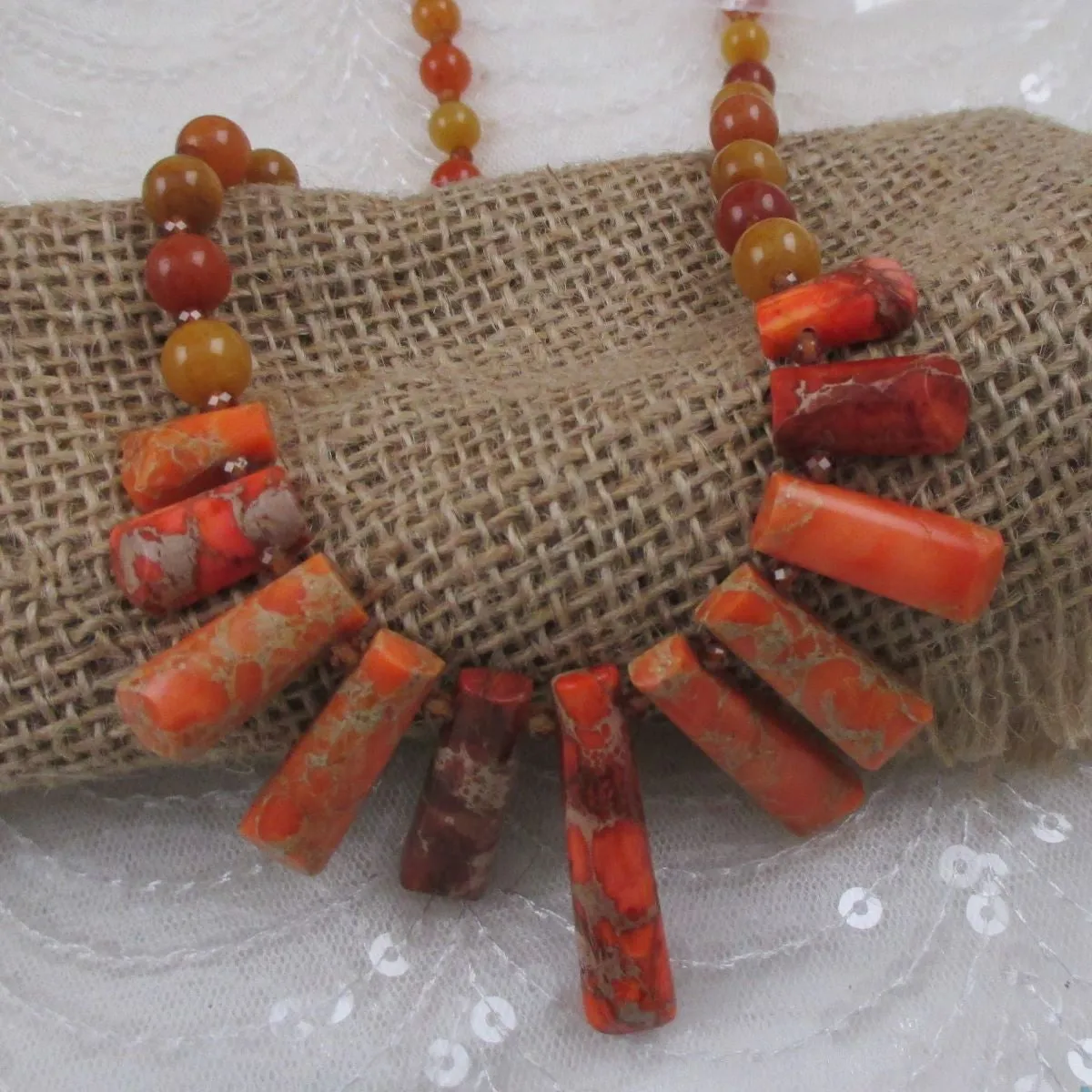 Orange Bib Gemstone Necklace