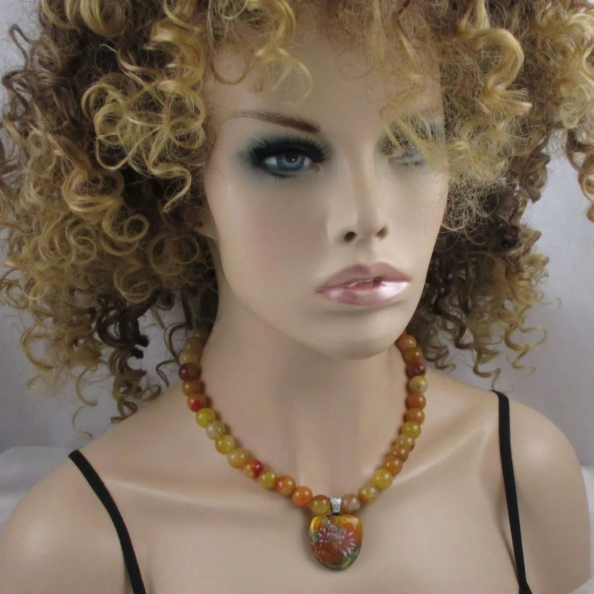 Orange Gemstone Necklace Handmade Pendant
