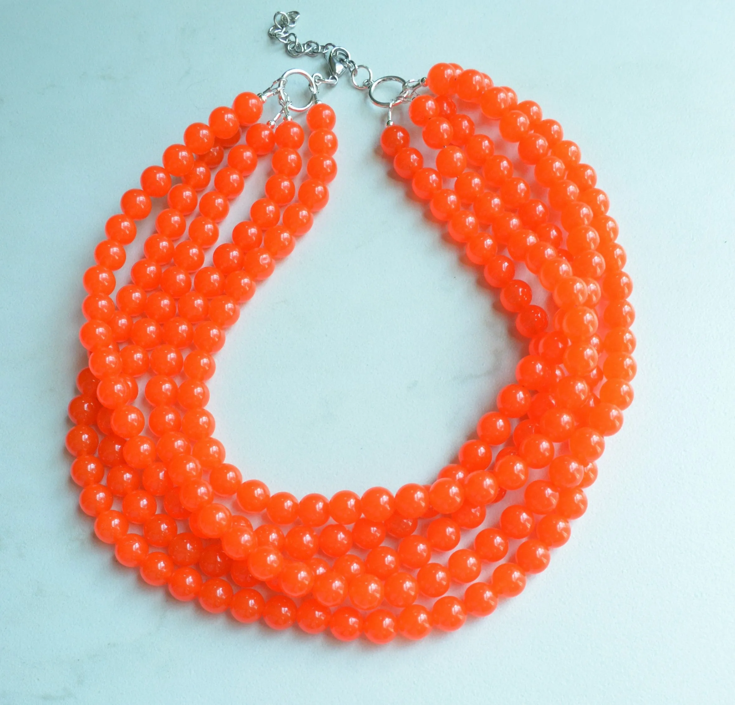 Orange Statement Jade Chunky Multi Strand Statement Necklace - Alana