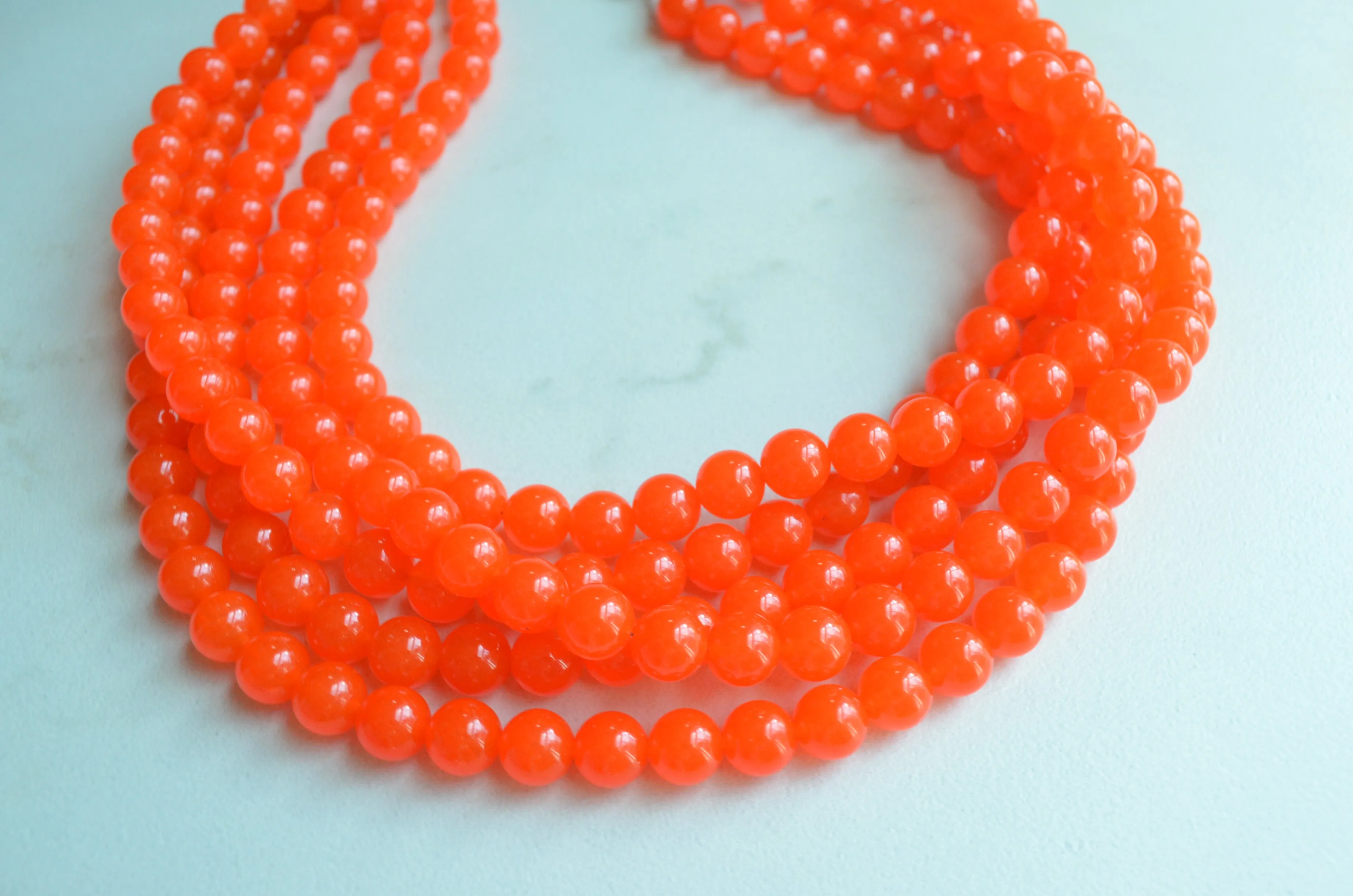 Orange Statement Jade Chunky Multi Strand Statement Necklace - Alana
