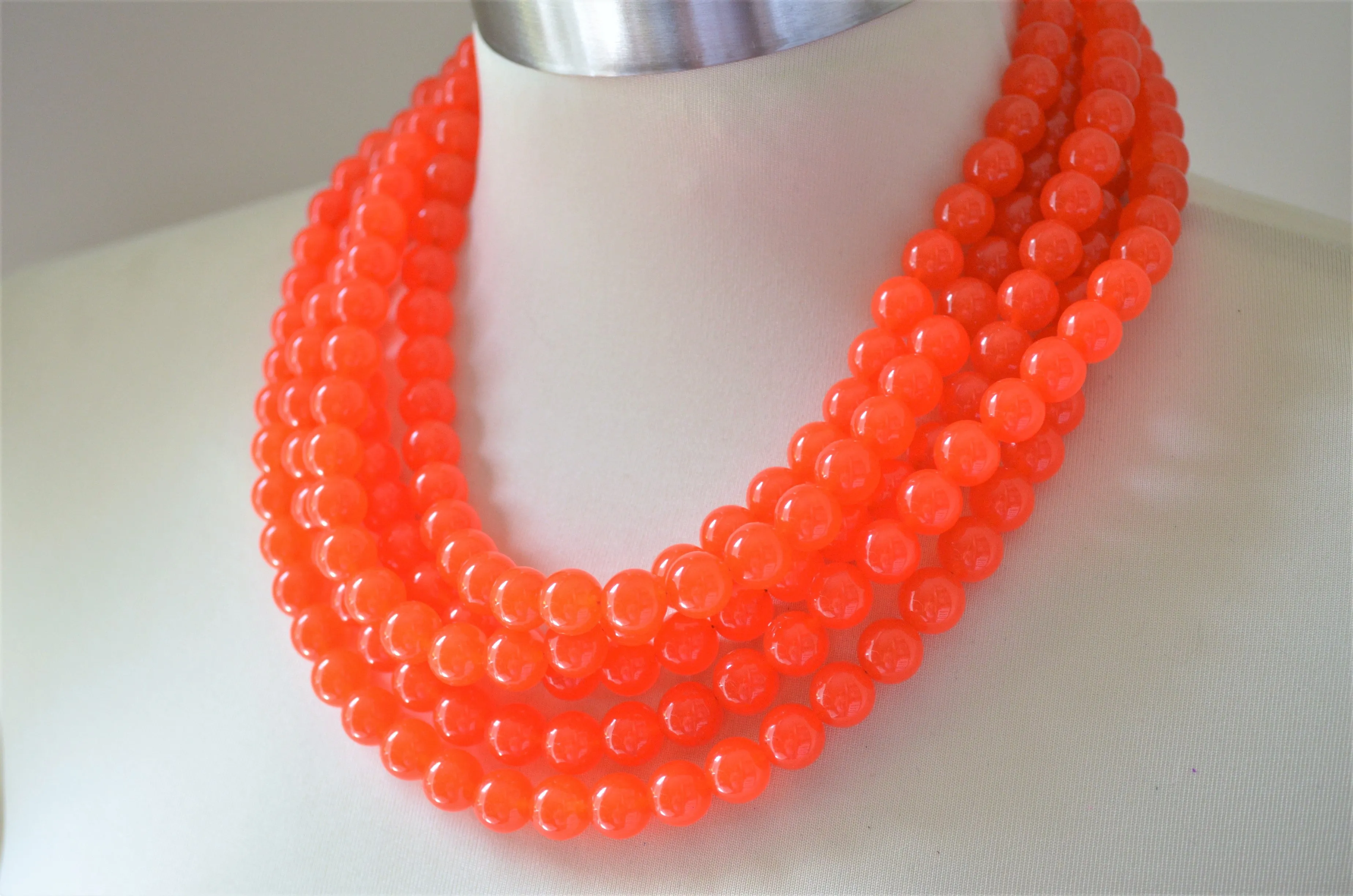 Orange Statement Jade Chunky Multi Strand Statement Necklace - Alana