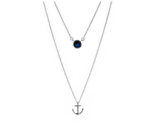 Outlander Inspired Anchor Silver Double Pendant with Sapphire Colour Stone
