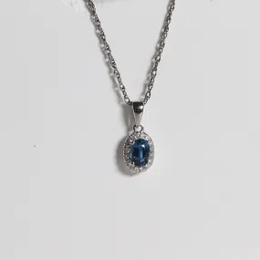 Oval Shaped Yogo Sapphire Halo Necklace