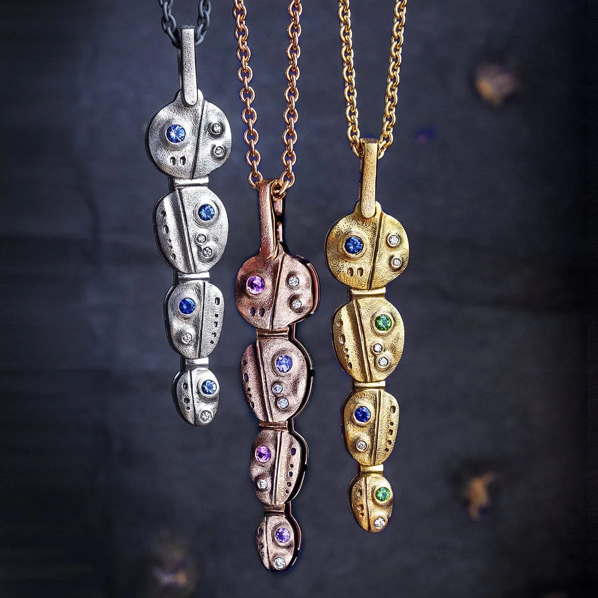 Palladium Cascade Sapphire & Diamond Pendant - M-127ZS