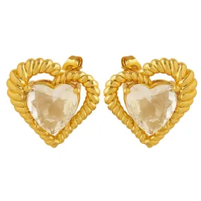Peach Heart Love Earrings Set: Elegant French Style Zircon Brass Earrings