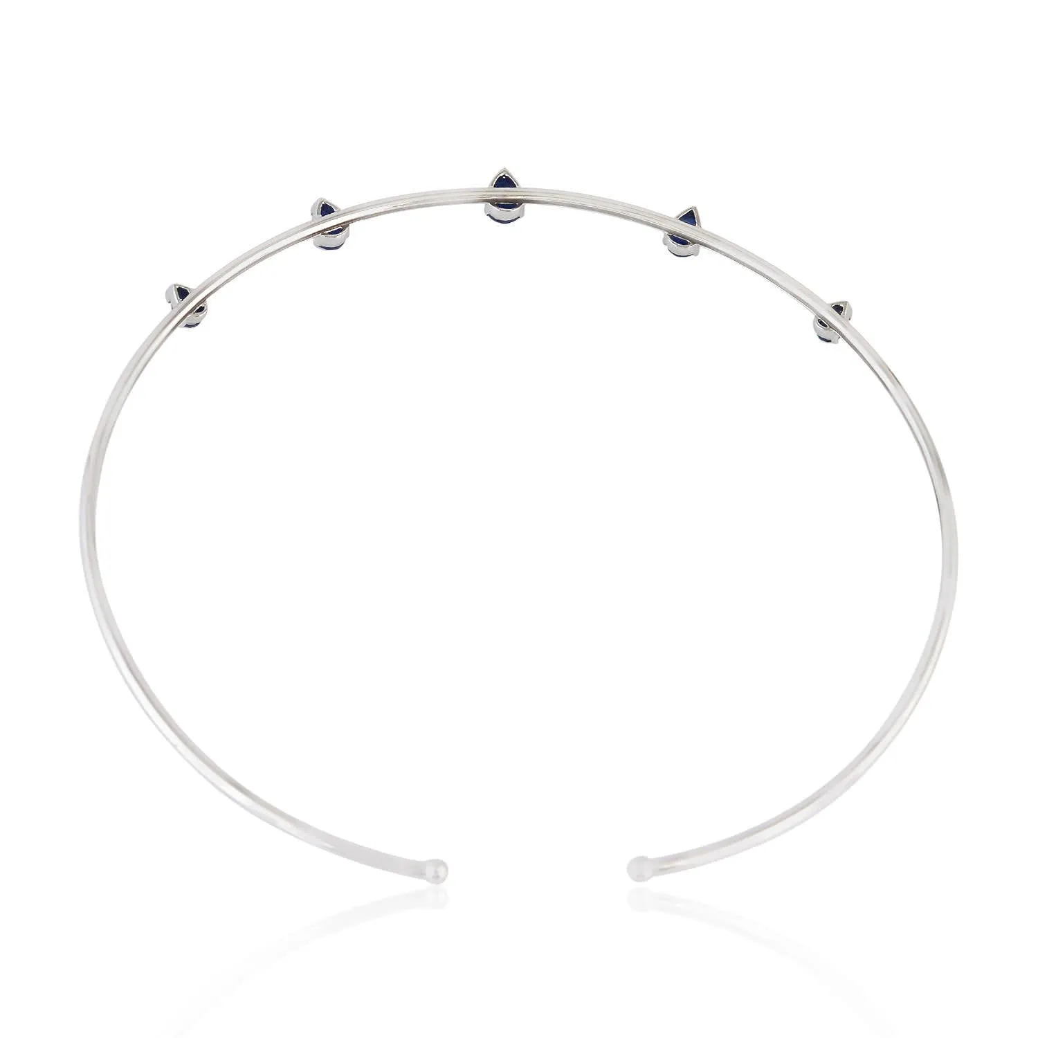 Pear Cut Blue Sapphire September Gemstone Open Cuff Choker Necklace 18K White Gold