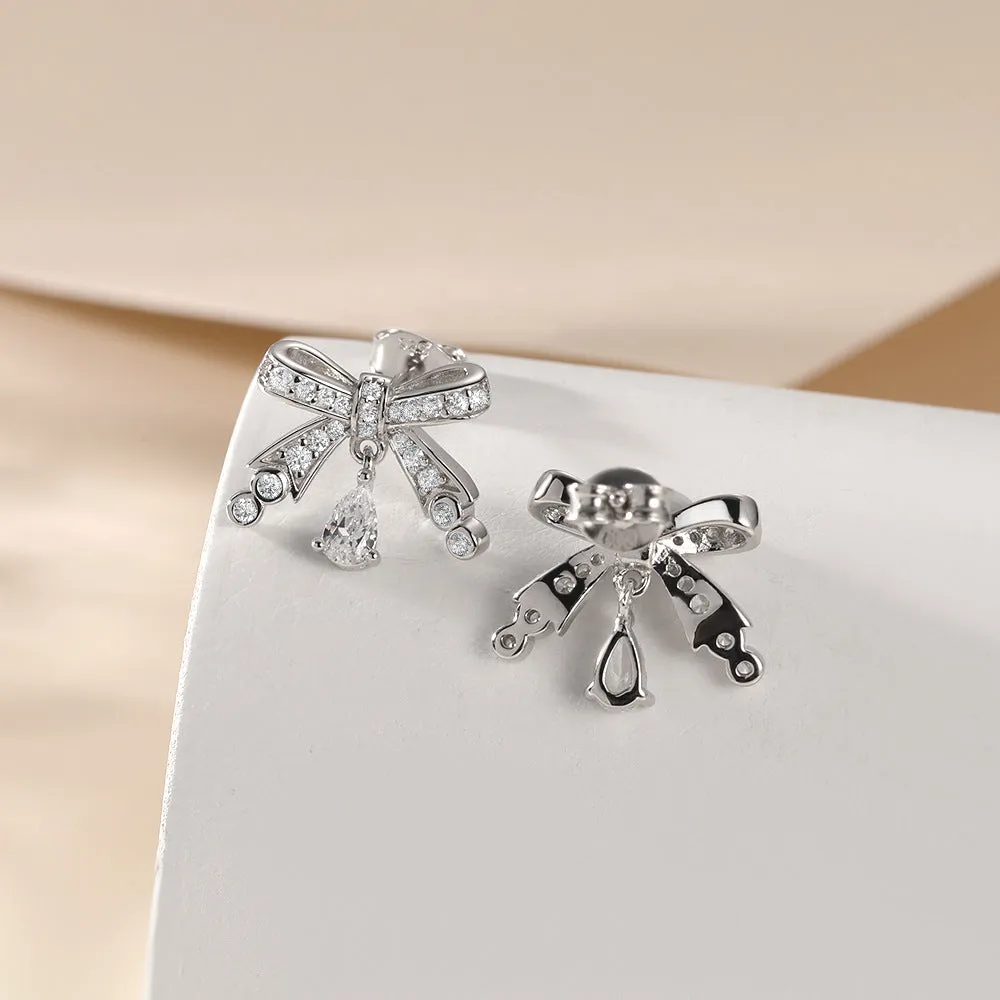 Pear Shape Zircon Bowknot Sterling Silver Stud Earrings