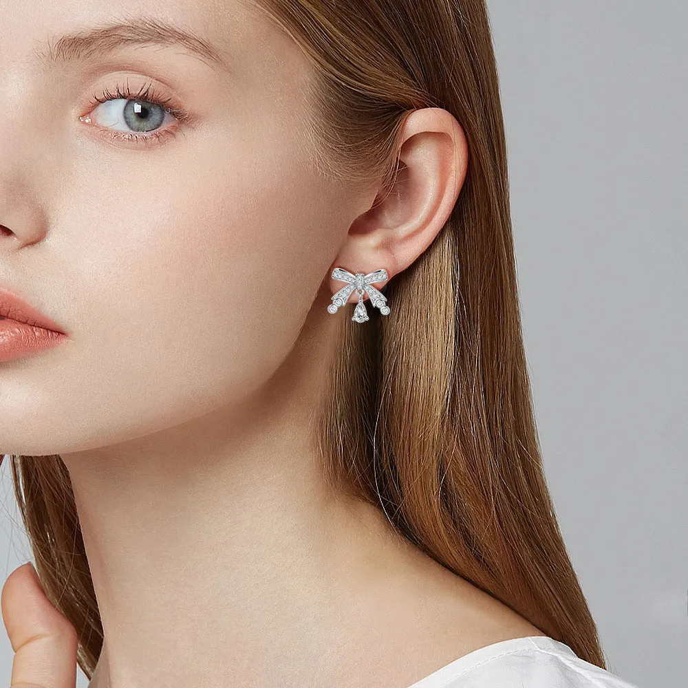Pear Shape Zircon Bowknot Sterling Silver Stud Earrings