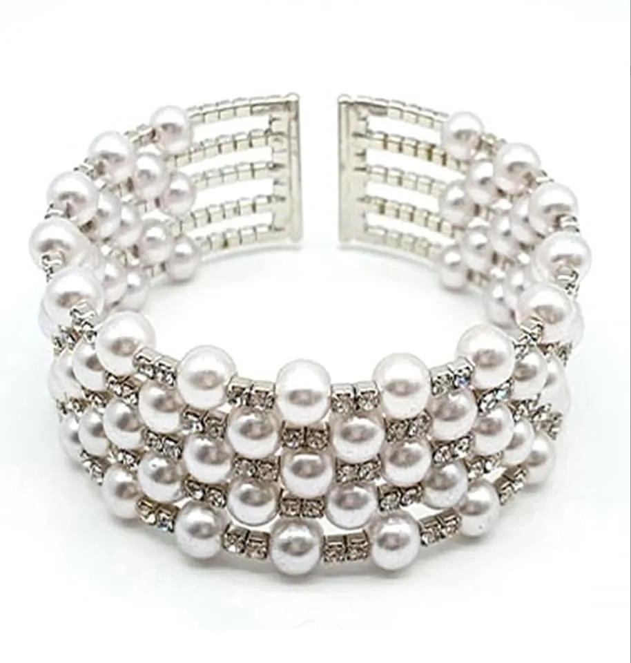 Pearl & Rhinestone Cuff Bracelet - #4840
