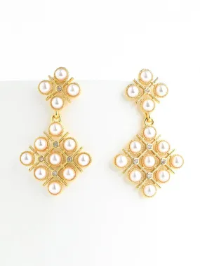 Pearl and Zircon Lattice Earrings