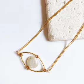 Pearl Evil Eye Choker Necklace in Gold (17.5 inches)