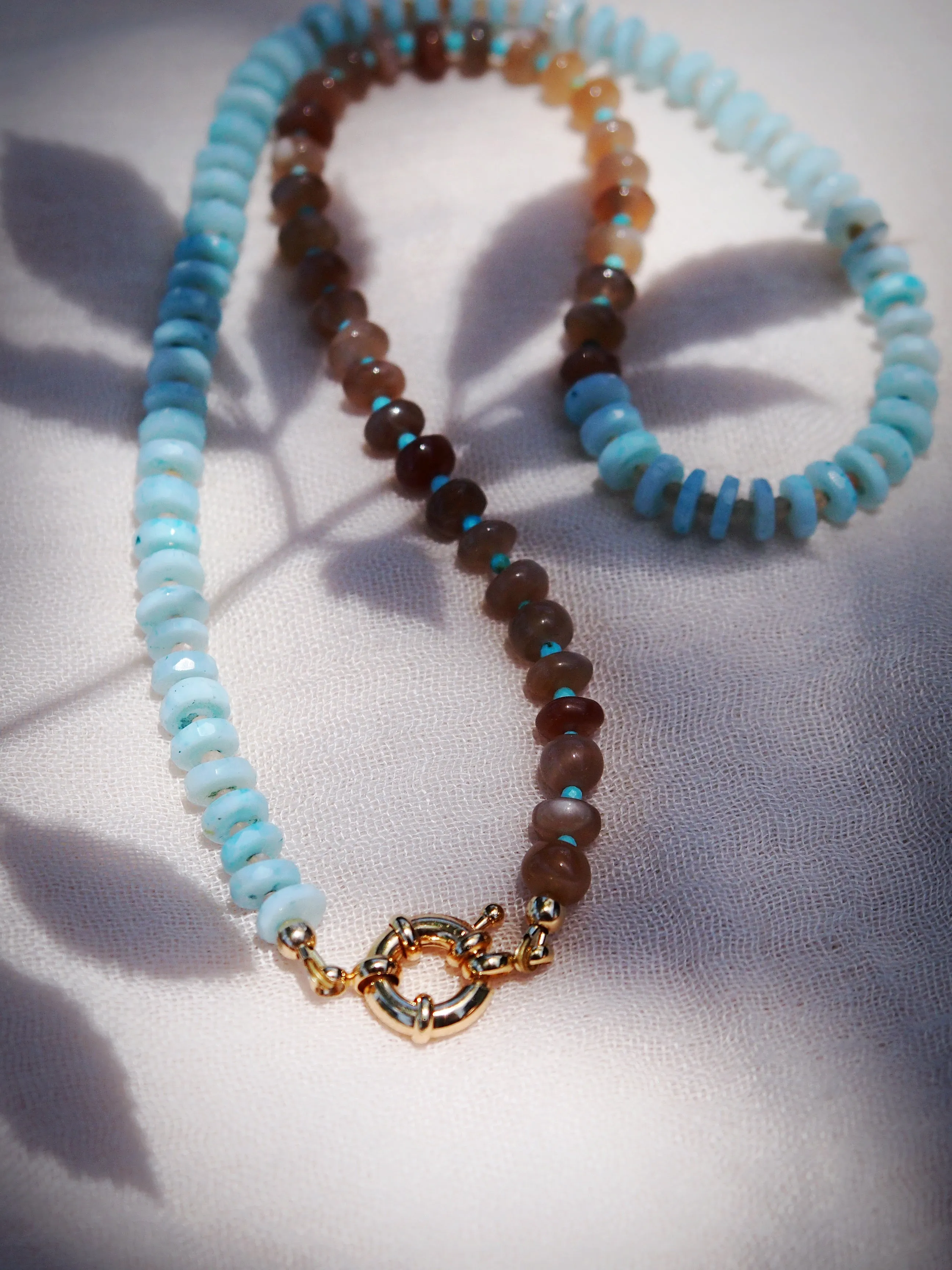 Peruvian Blue Opal Brown Moonstone Necklace - Kekepania