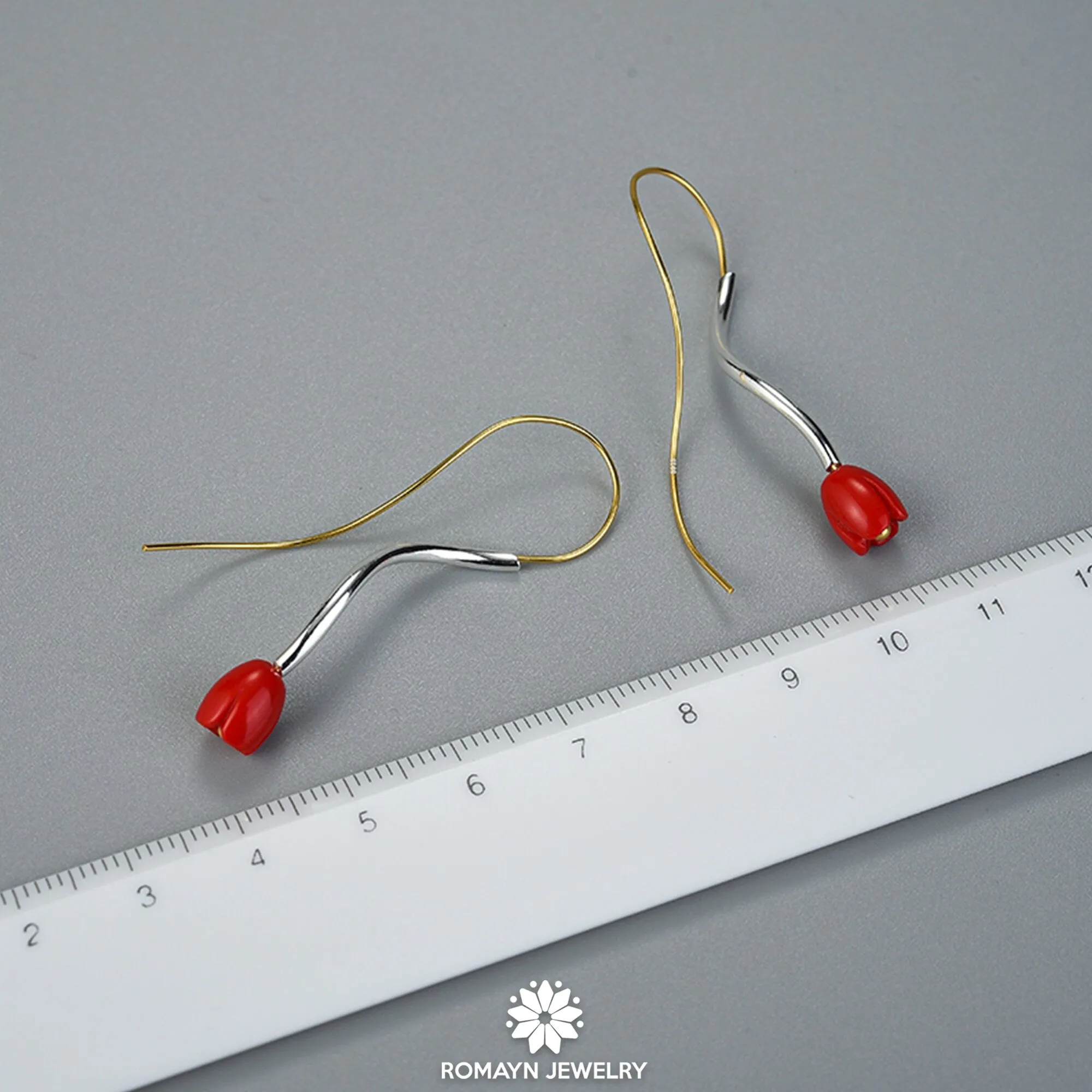 Pin Rose Flower Earrings, Wavy Rose Flower Earrings