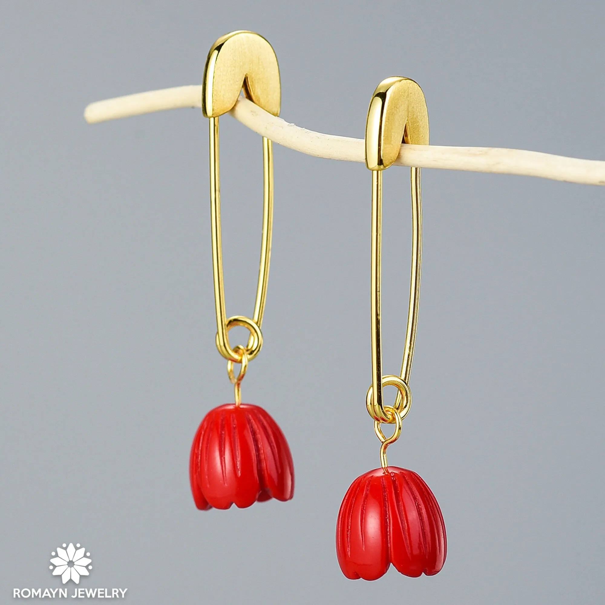 Pin Rose Flower Earrings, Wavy Rose Flower Earrings