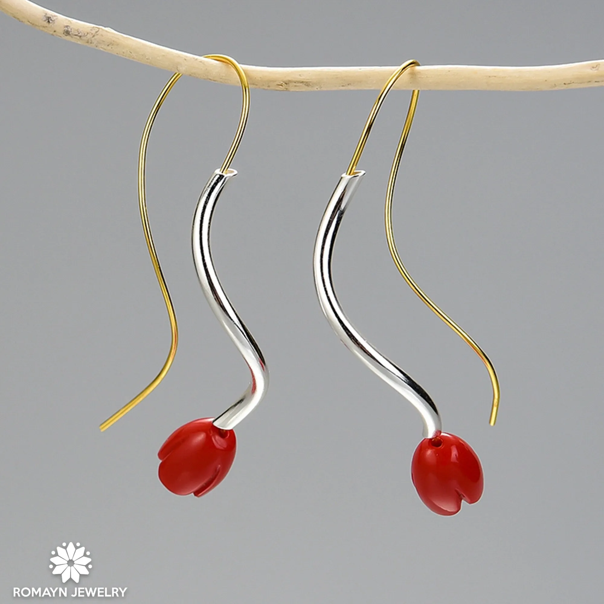 Pin Rose Flower Earrings, Wavy Rose Flower Earrings