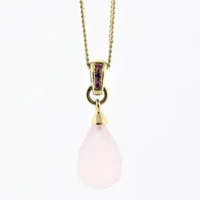 Pink Quartz and Pink Sapphire Pendant Necklace 14K Yellow Gold