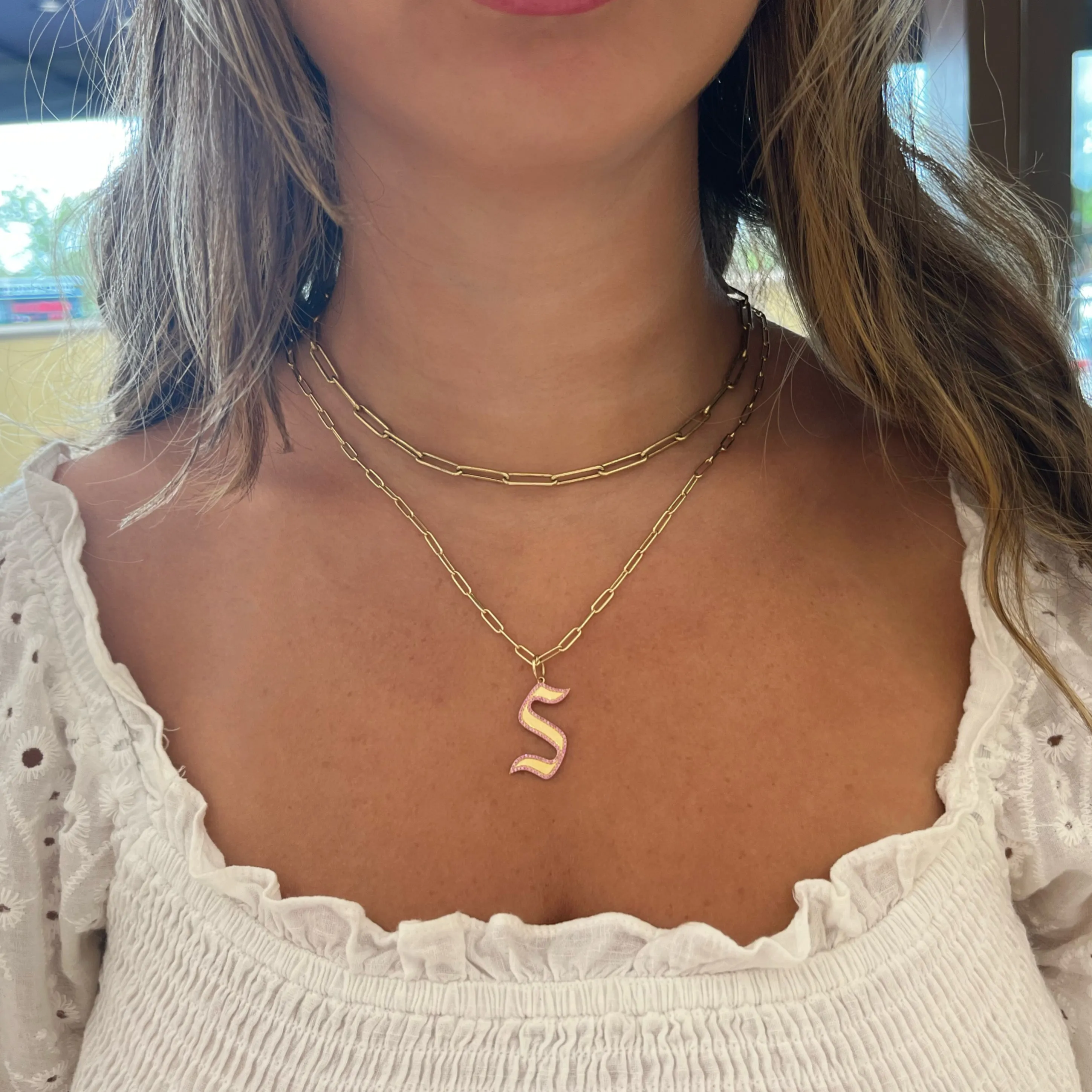 Pink Sapphire Gothic Initial Pendant