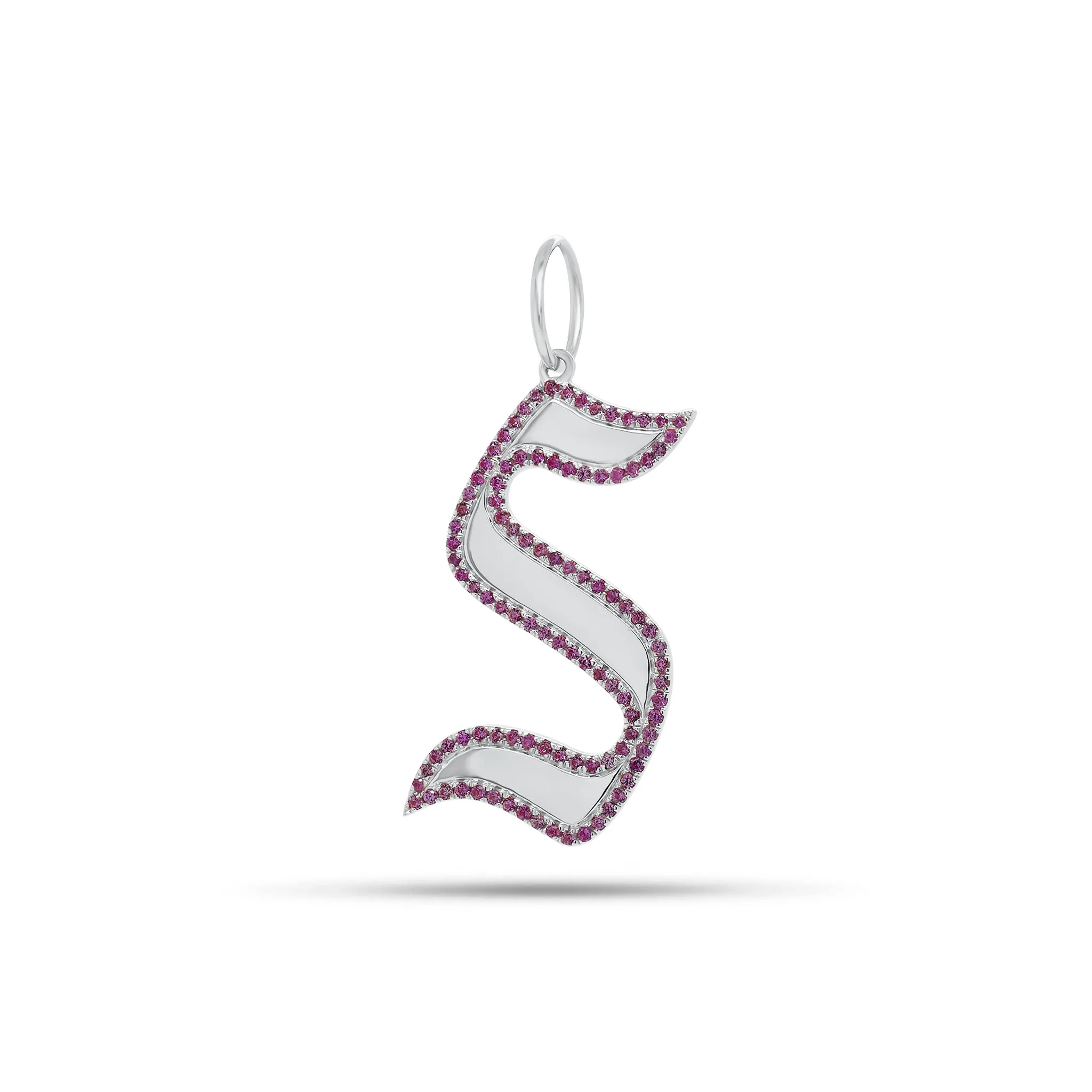 Pink Sapphire Gothic Initial Pendant