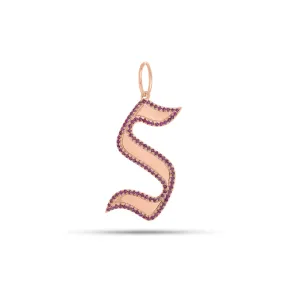 Pink Sapphire Gothic Initial Pendant