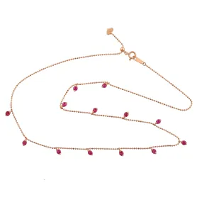 Pink Sapphire September Birthstone Beads Chain Princess Necklace In 18k Rose Gold