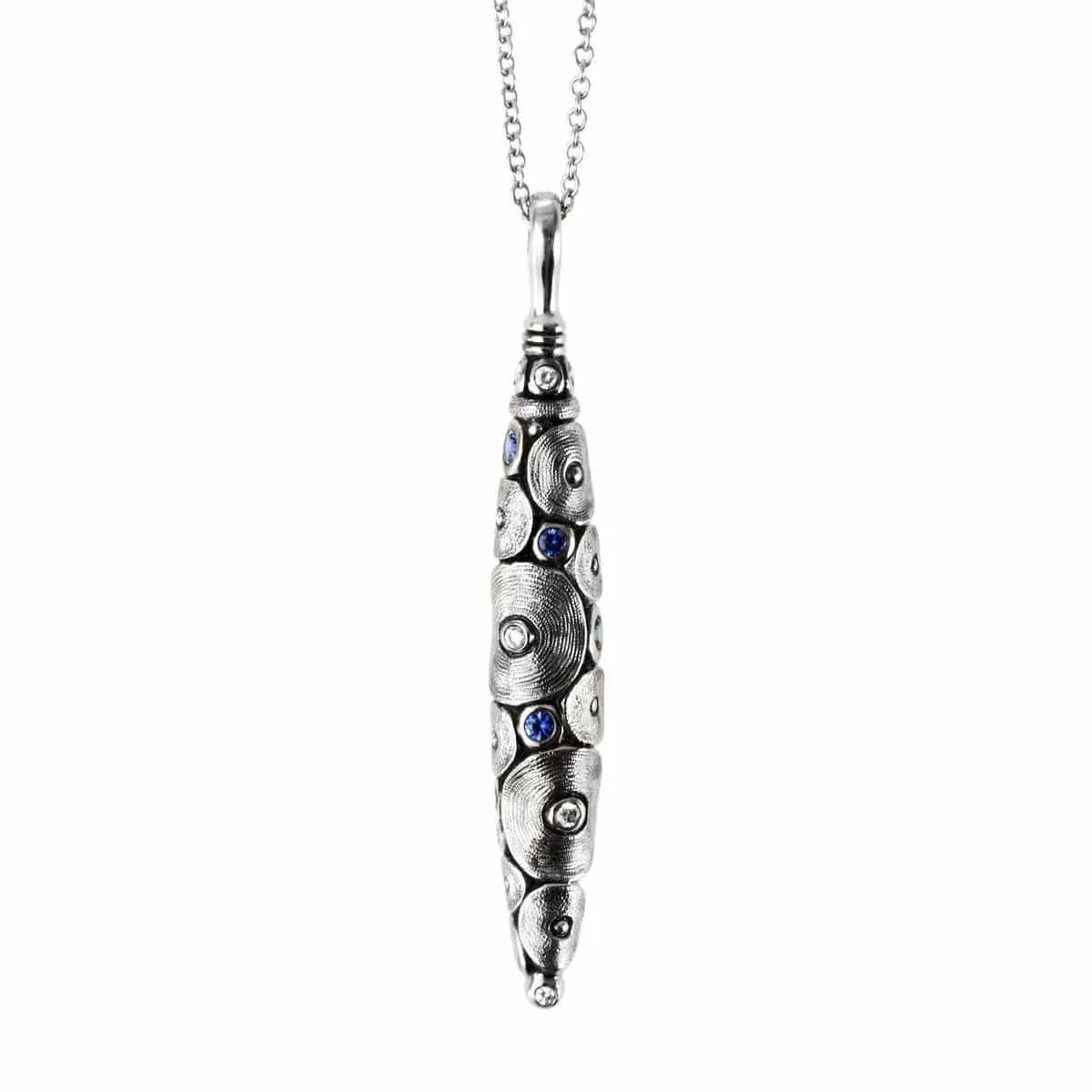 Platinum Shark Blue Sapphire & Diamond Pendant & Chain - M-88PS