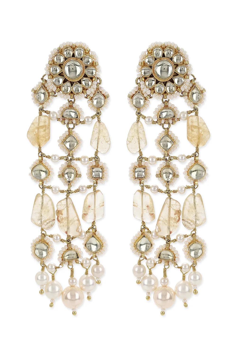 Polki Jaali Earrings- Amber