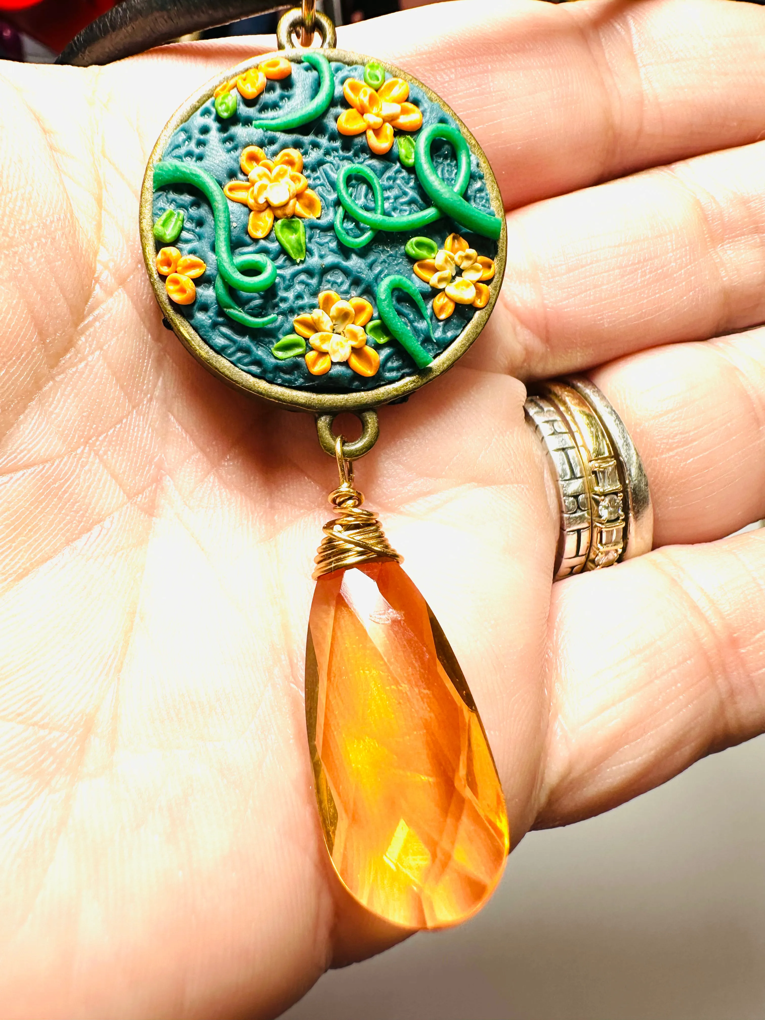 Polymer Clay Floral Sculpted Necklace