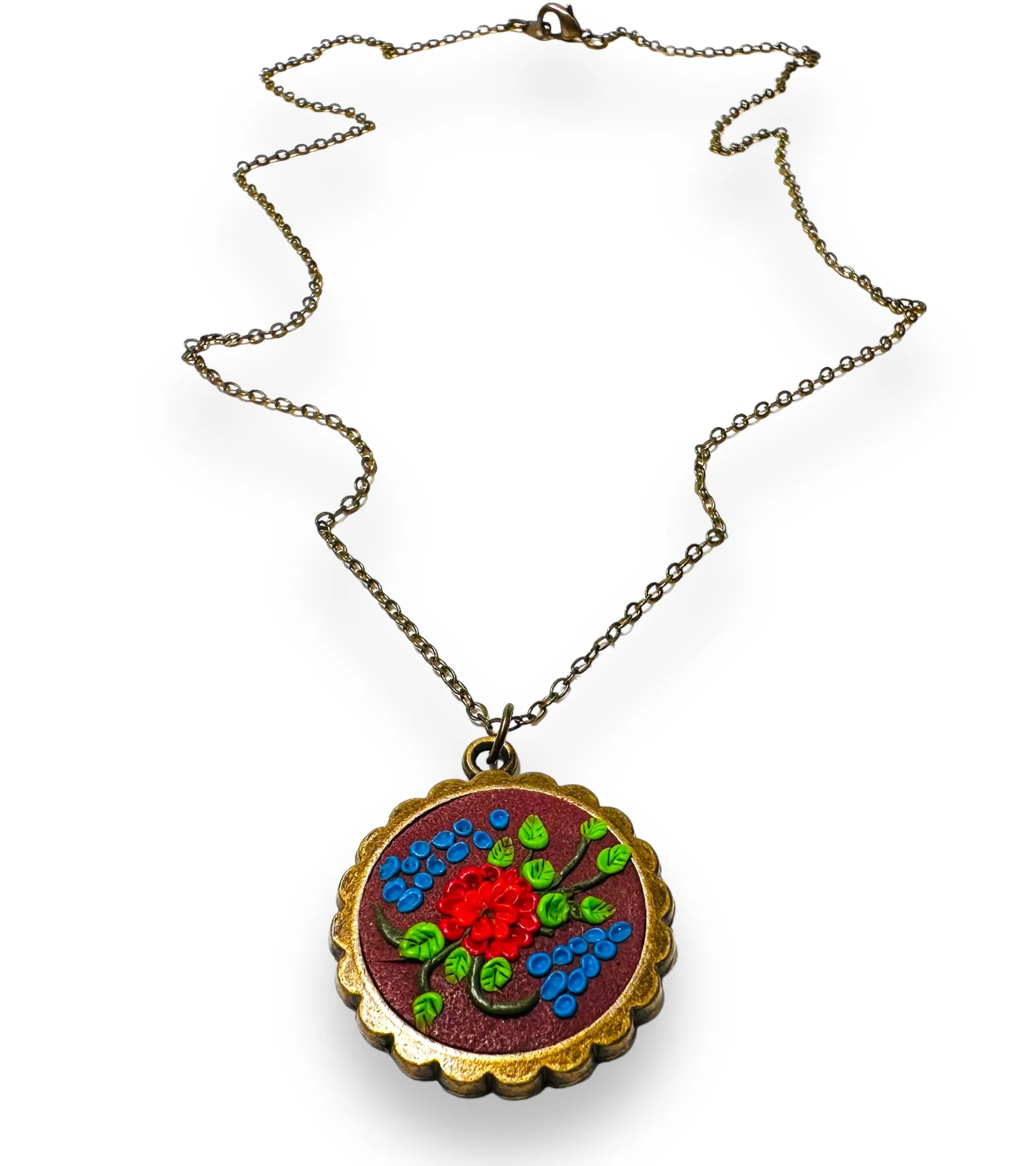Polymer Clay Floral Sculpted Necklace