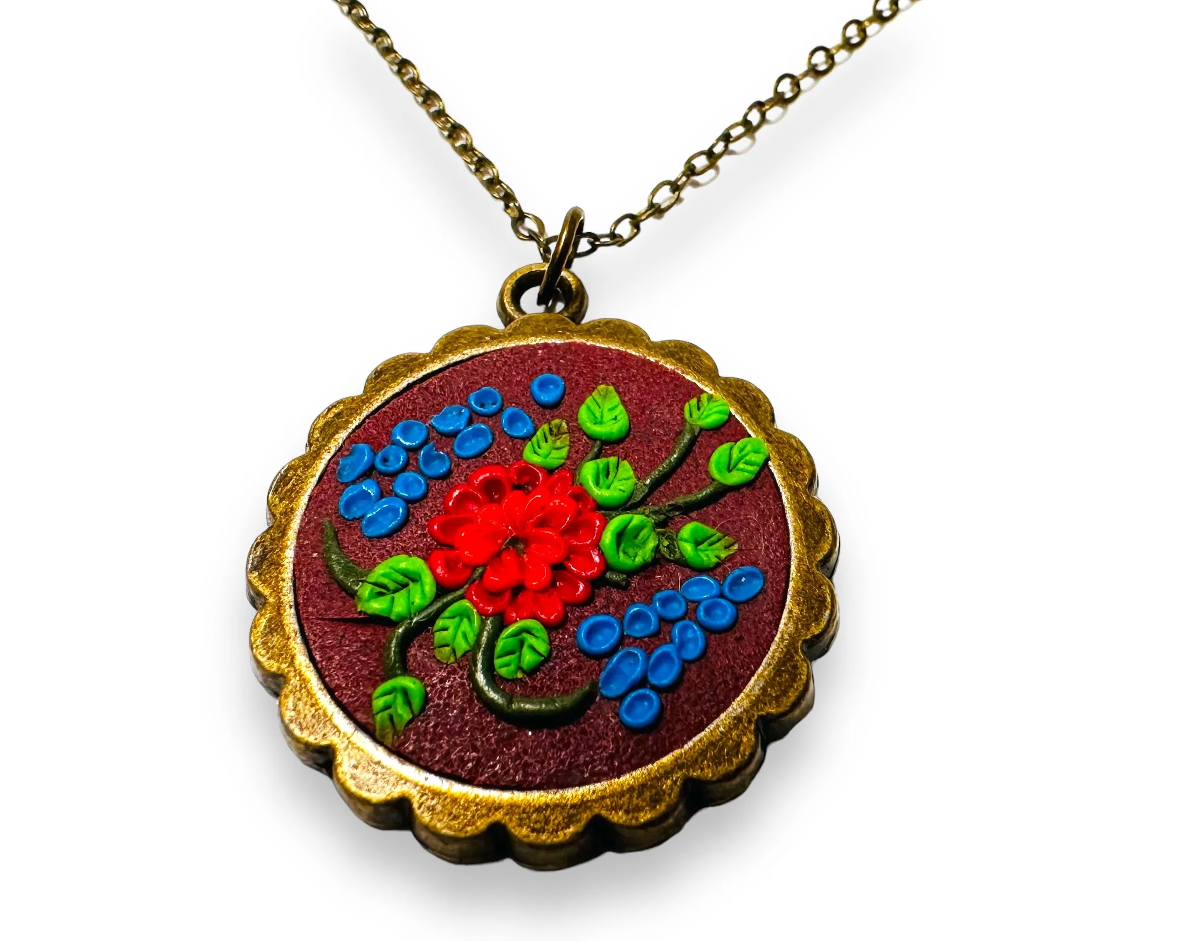 Polymer Clay Floral Sculpted Necklace