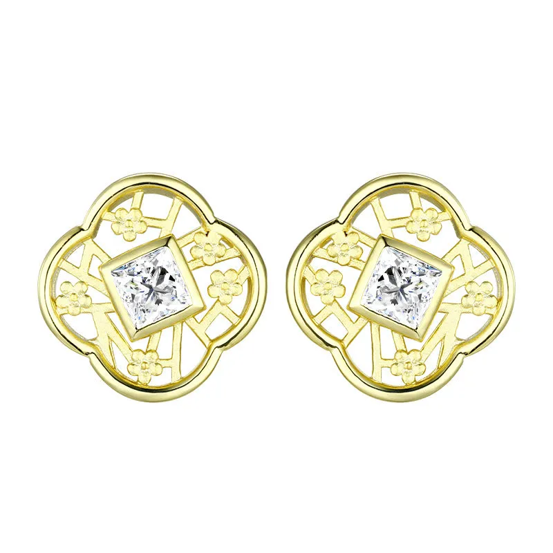 Princess Cut Zircon Plum Sterling Silver Stud Earrings