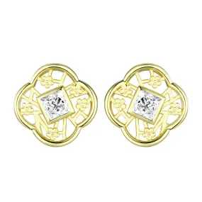 Princess Cut Zircon Plum Sterling Silver Stud Earrings