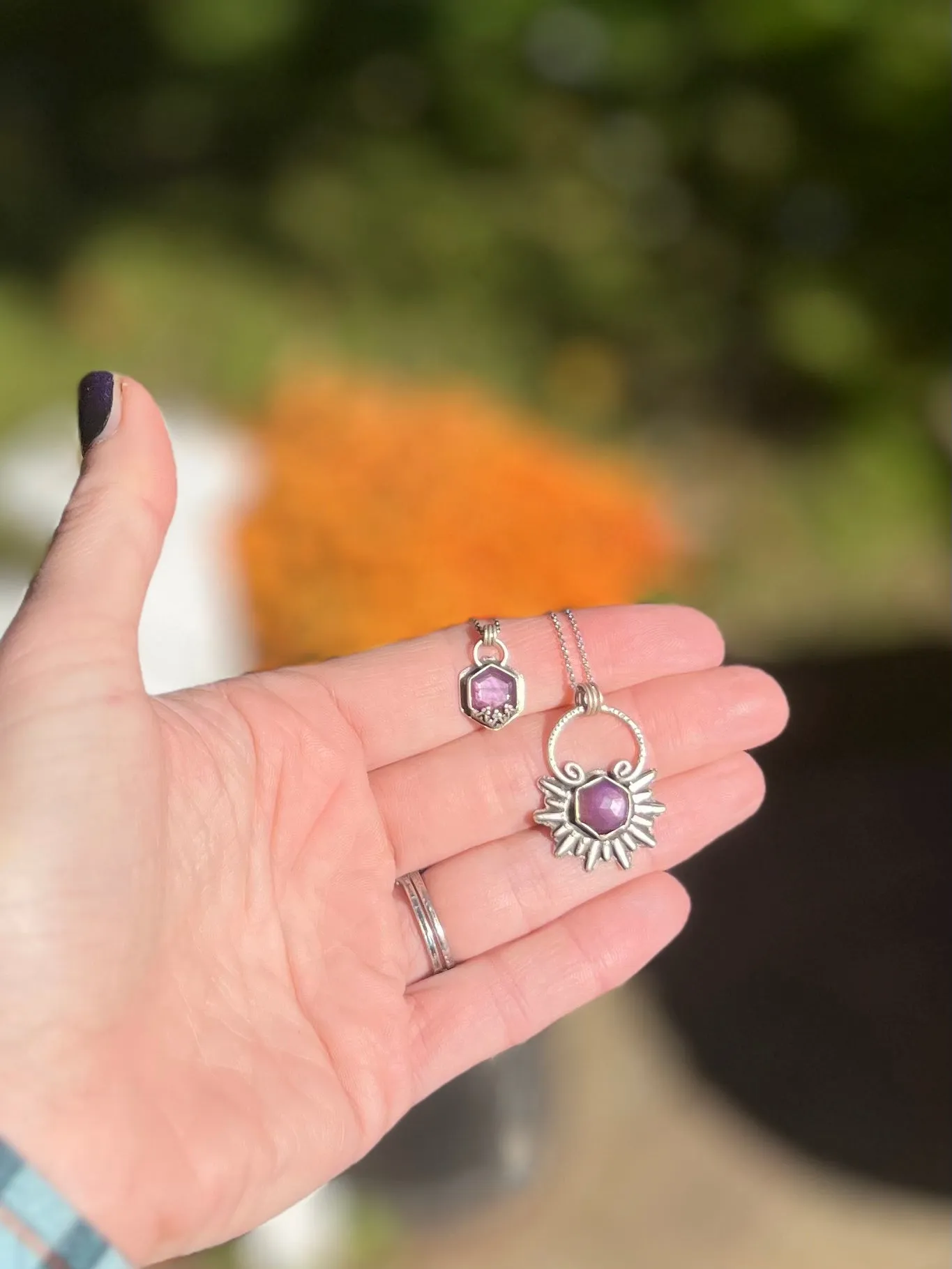 Purple Sapphire Hexagon Pendant