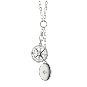 "Adventure" Compass with White Enamel and Four Midi Sapphire Locket Charm Necklace