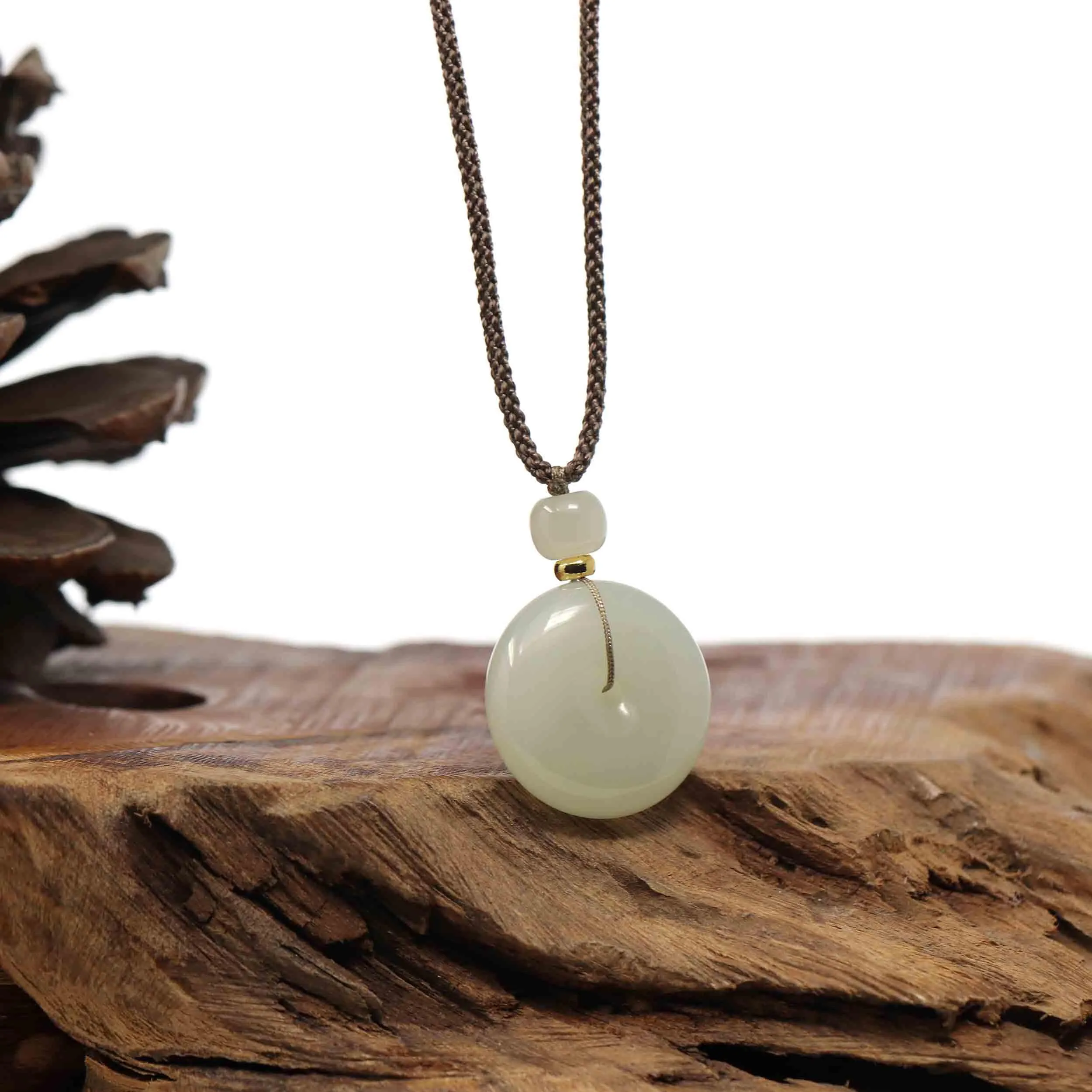"Ping An Kou" "Love" White Nephrite Jade Lucky KouKou Pendant Necklace