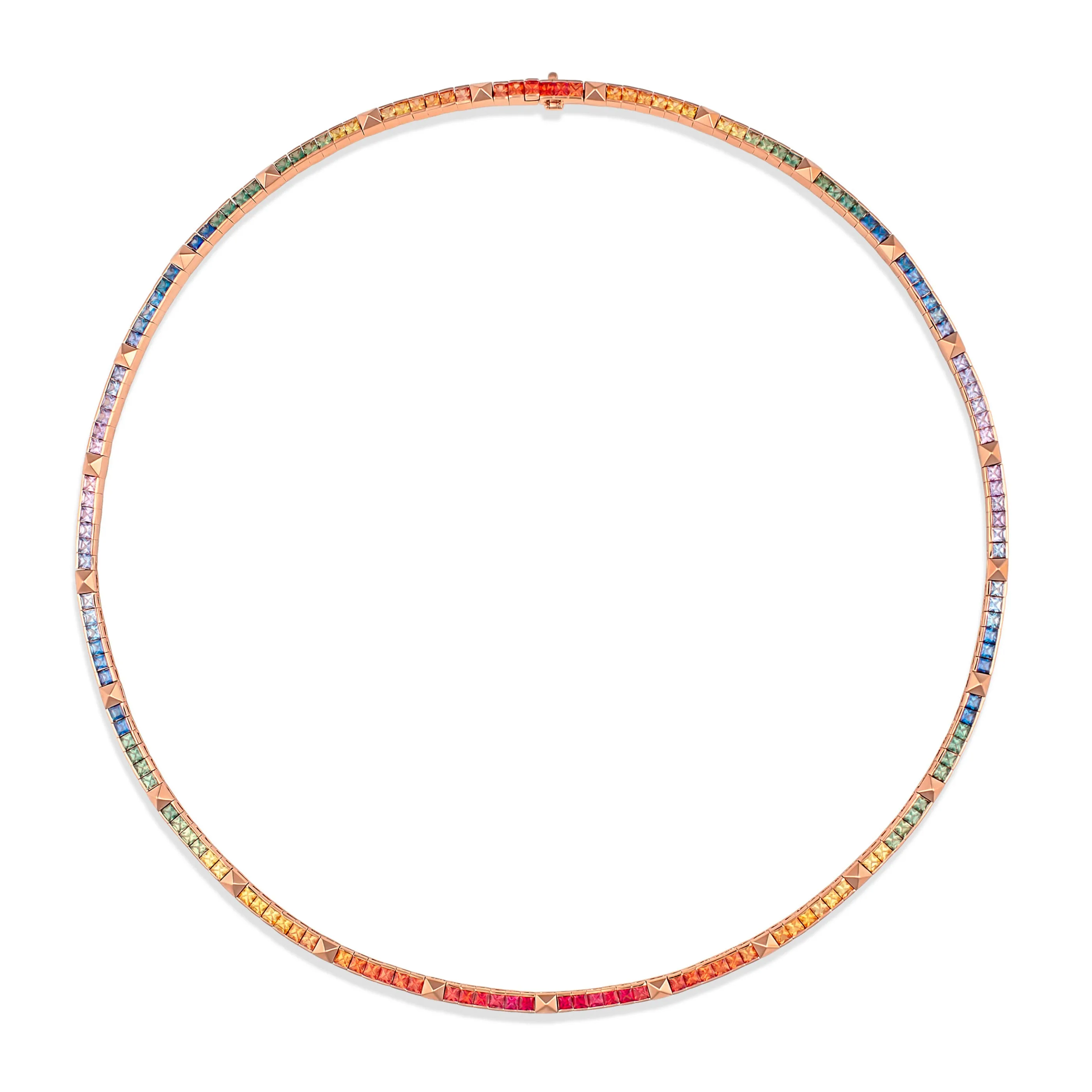 R.08® Une Rainbow Sapphire Necklace | 18K White Gold