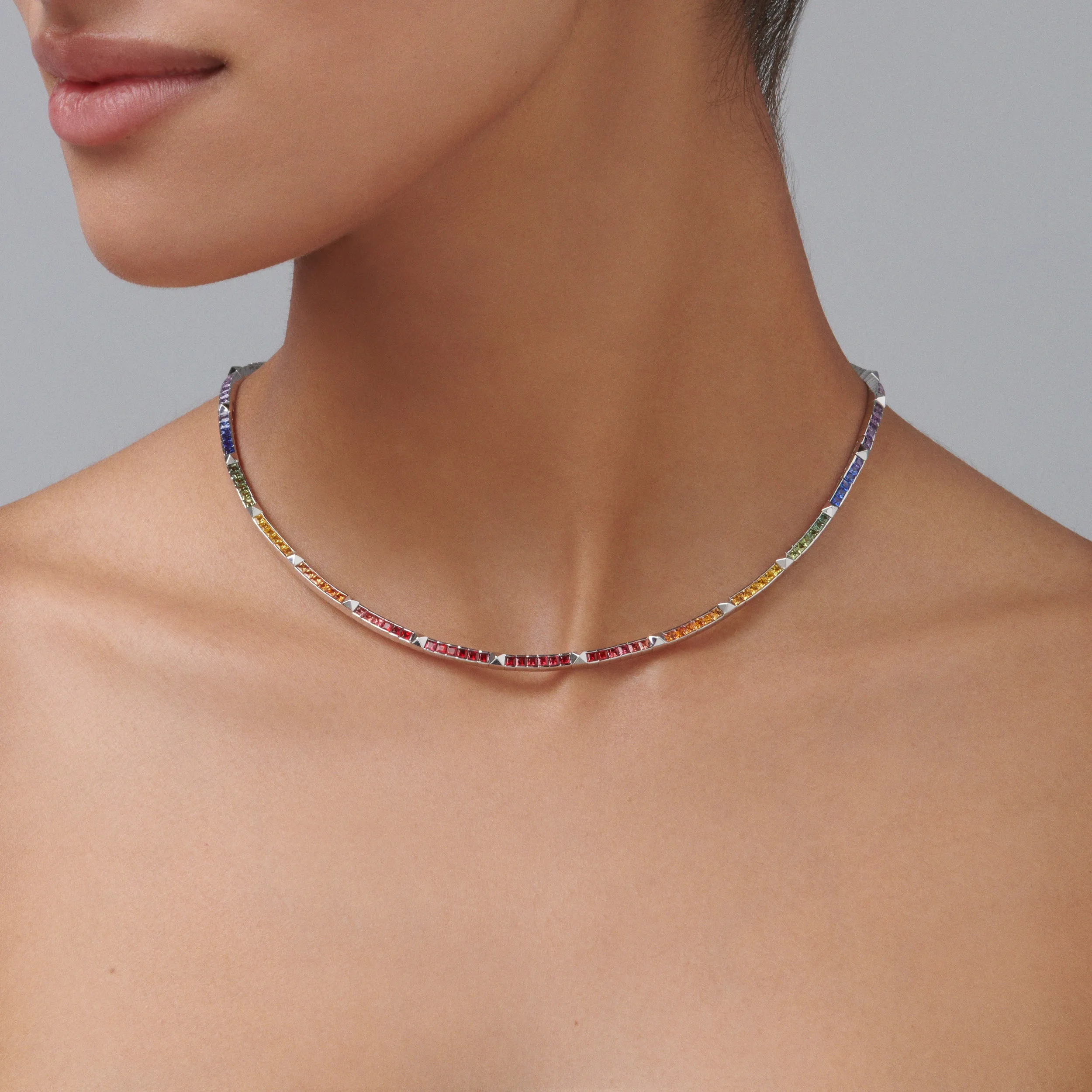 R.08® Une Rainbow Sapphire Necklace | 18K White Gold