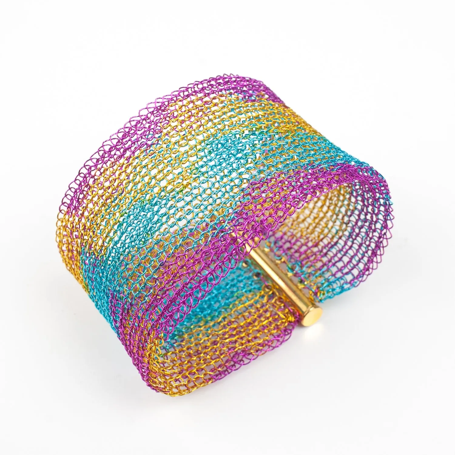 RAINBOW Cuff Bracelet , Wide knitted Cuff, Statement Bracelet