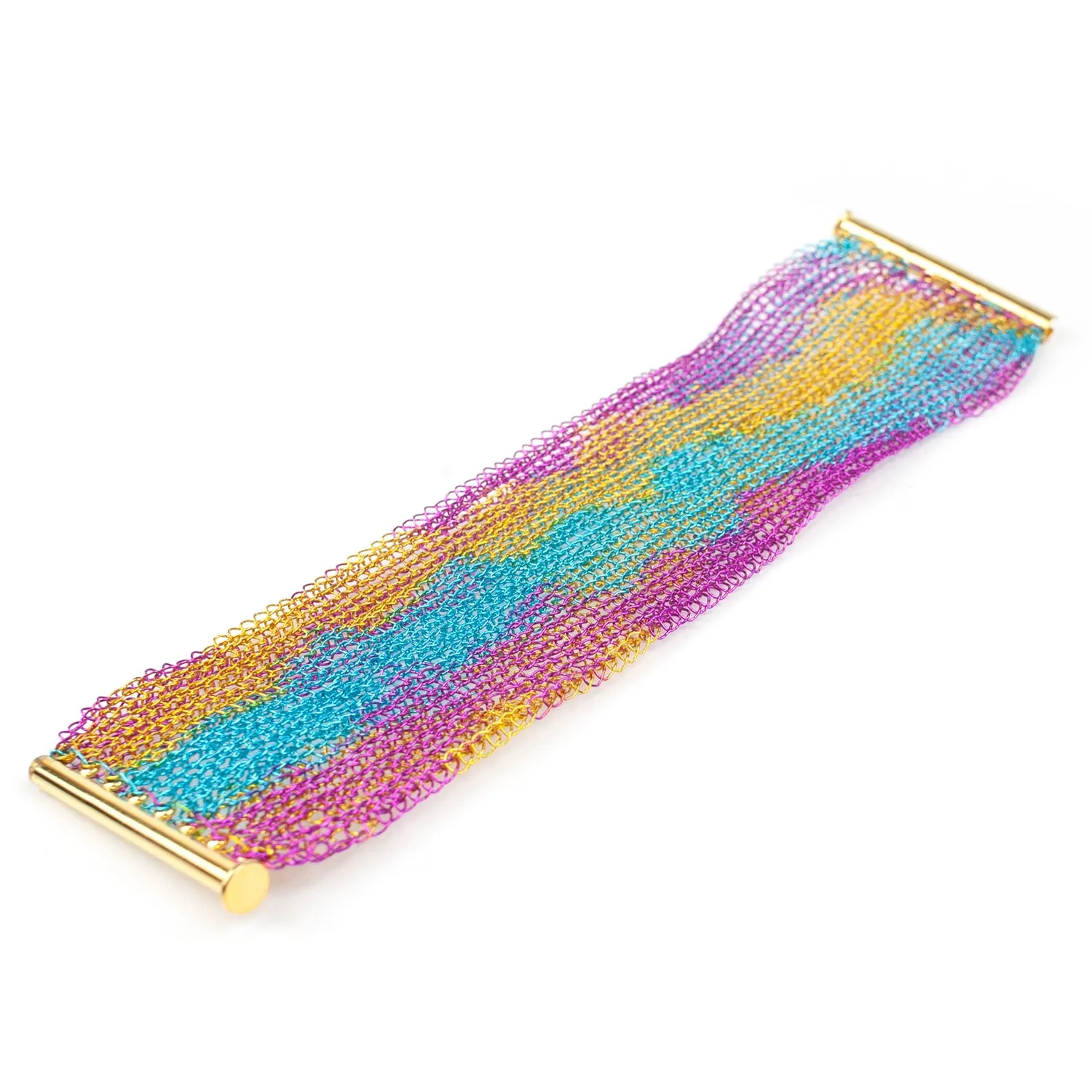 RAINBOW Cuff Bracelet , Wide knitted Cuff, Statement Bracelet