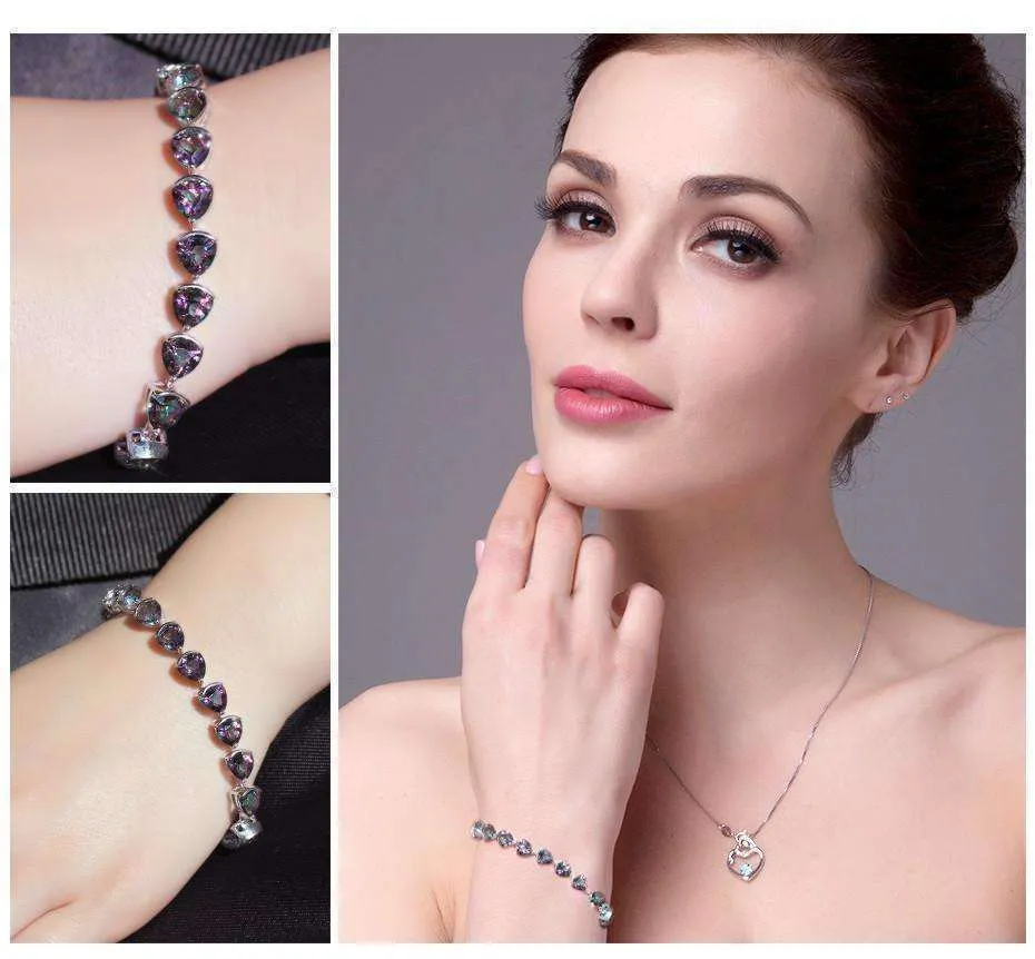 Rainbow Fire Genuine Mystic Topaz Trillion Cut 29.8CT IOBI Precious Gems Tennis Bracelet