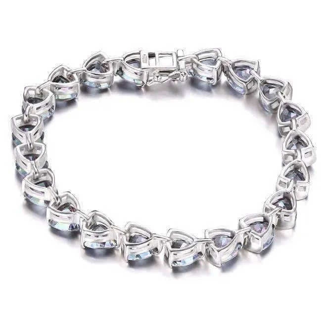 Rainbow Fire Genuine Mystic Topaz Trillion Cut 29.8CT IOBI Precious Gems Tennis Bracelet