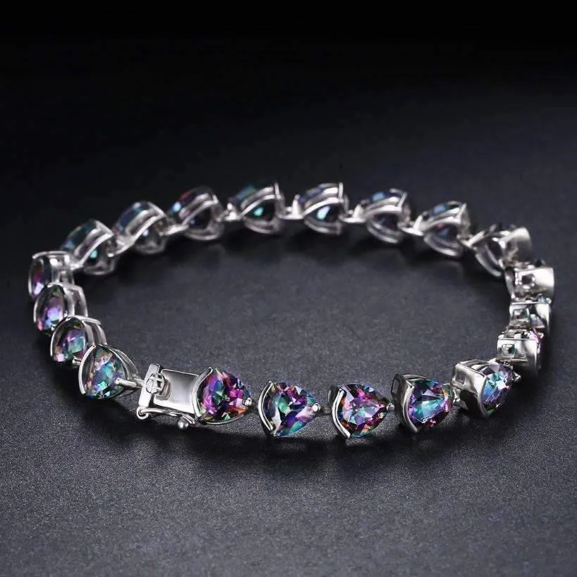 Rainbow Fire Genuine Mystic Topaz Trillion Cut 29.8CT IOBI Precious Gems Tennis Bracelet