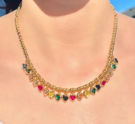 Rainbow Heart Charm Beaded Necklace