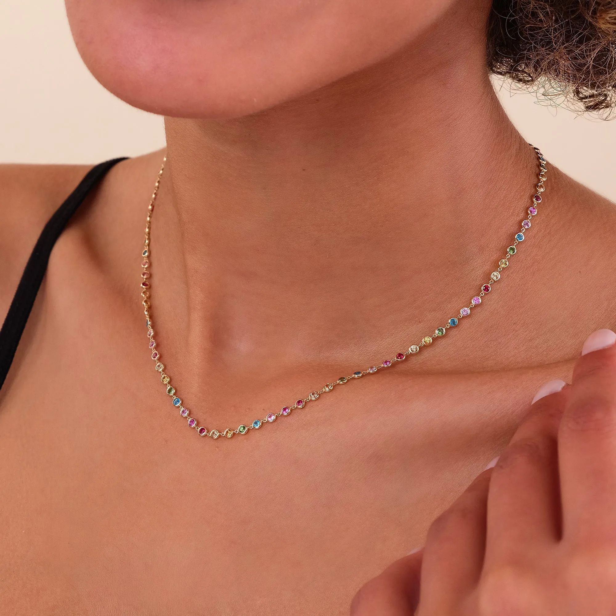 Rainbow Sapphire Tennis Necklace, Petra