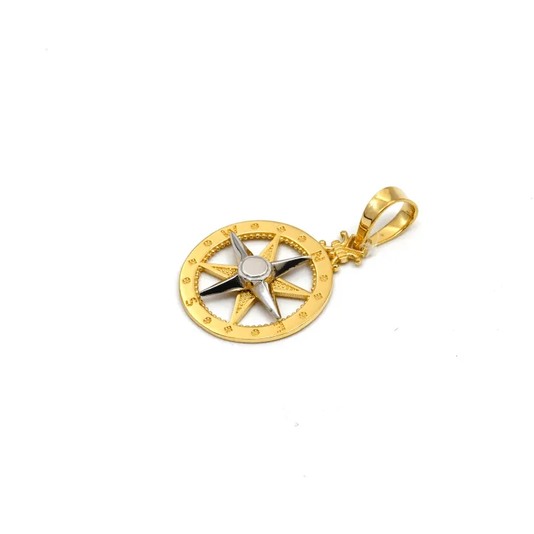 Real Gold 2 Color Round Compass Star Pendant 1235-YM P 1921