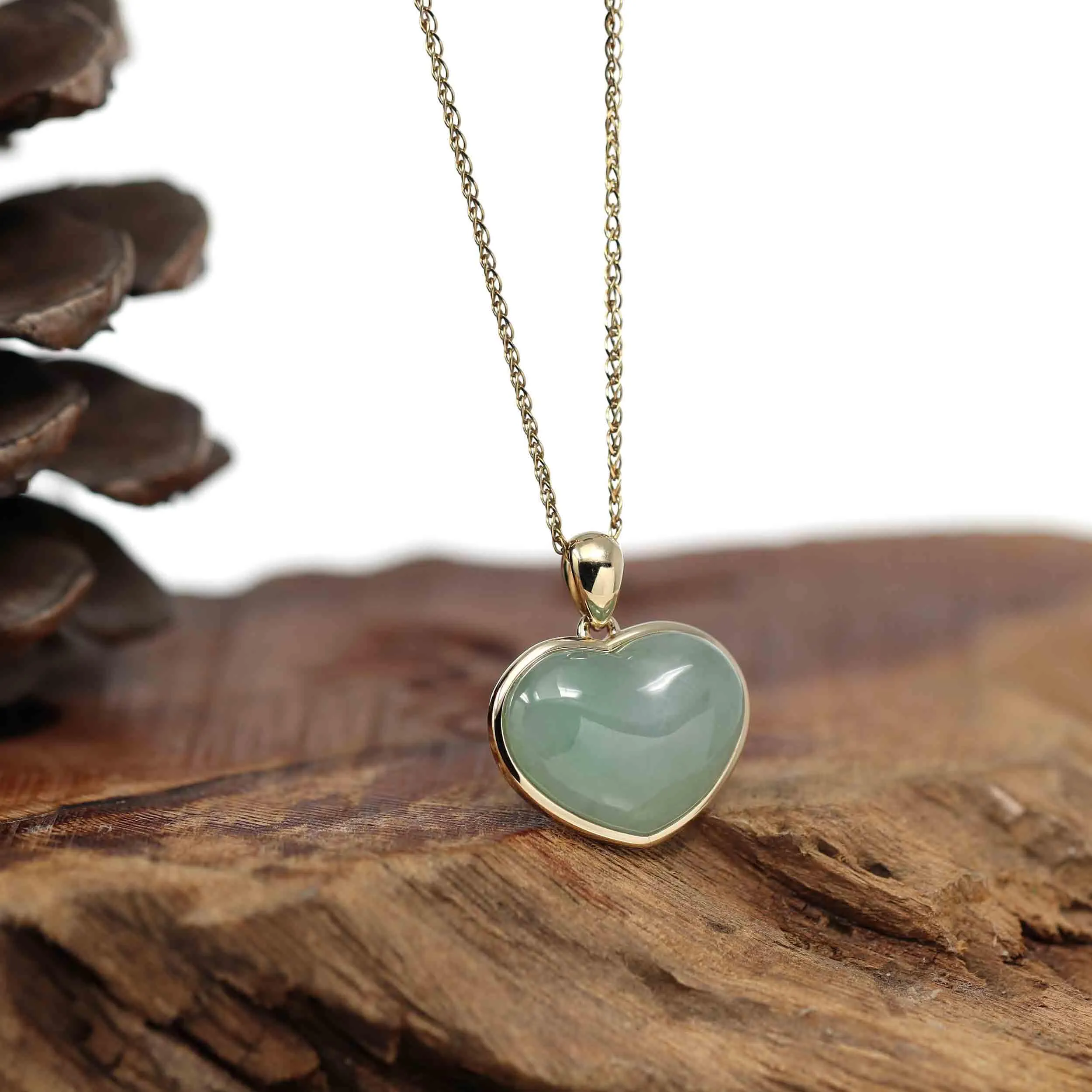 RealJade® Co. 14K Yellow Gold Genuine Burmese Green Jadeite Jade Heart Pendant