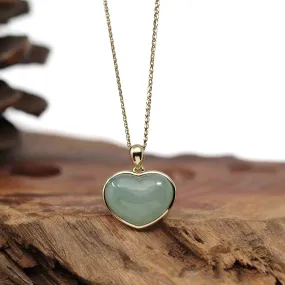 RealJade® Co. 14K Yellow Gold Genuine Burmese Green Jadeite Jade Heart Pendant